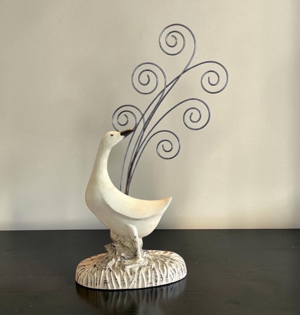 Goose On Sculptured Resin Nest Spiral Metal Clip Photo Card Recipe Holder